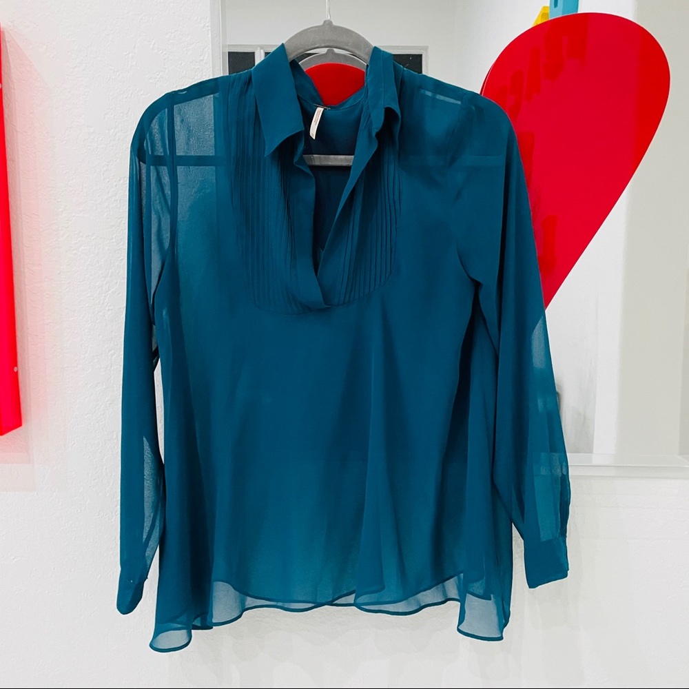 Free People teal sheer blouse